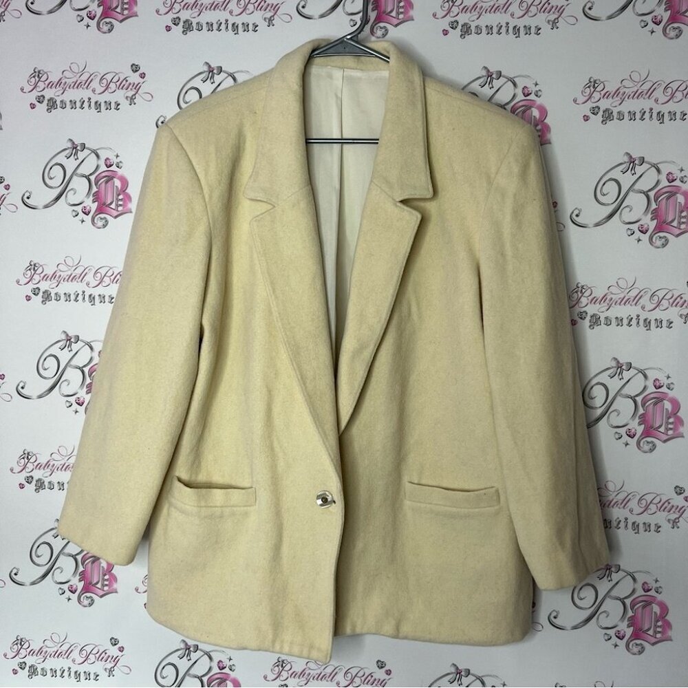 Wool Cream Blazer white button up pockets soft comfy warm